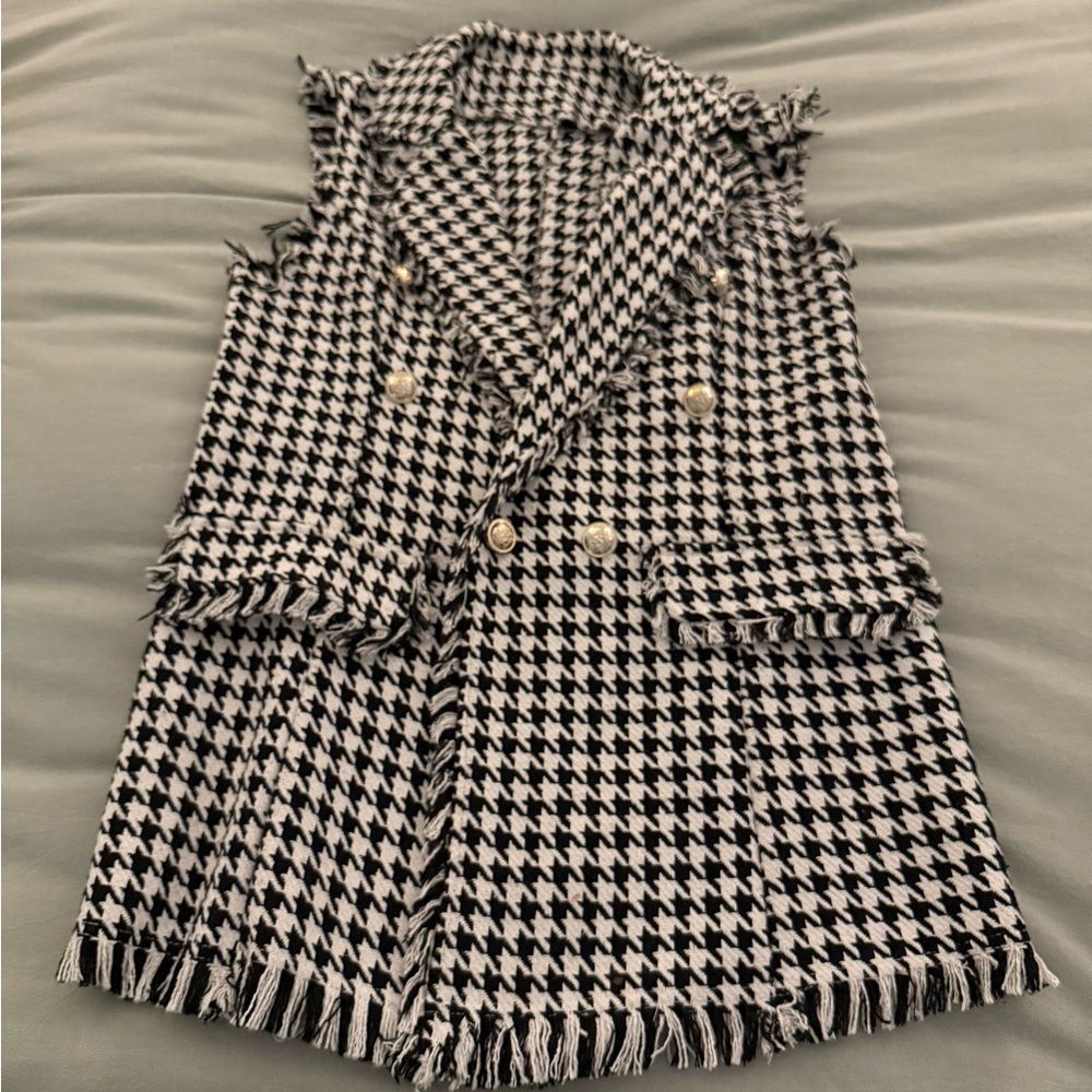 Houndstooth Sleeveless Blazer Vest